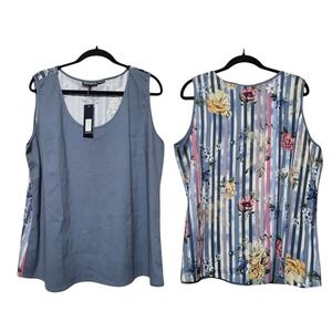 Tolani Collection Womens XL New Sleeveless Blouse Top VIKKI Stripe‎ Floral Multi